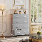 WLIVE Fabric Dresser for Bedroom with Open Shelves, Tall Dresser with 8 Drawers, Storage Tower with Fabric Bins, Chest of Drawers for Closet, Living Room, Hallway, Light Gray - color: Light Grey, style: Raised Shelves