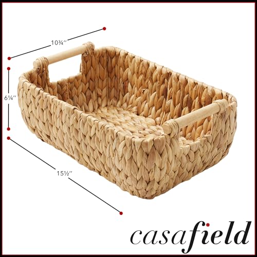 Casafield Set of 2 Water Hyacinth Oval Storage Baskets with Wooden Handles - Medium, Woven Bin Organizers - color: Natural - Hyacinth, size: Set of 2 - Medium