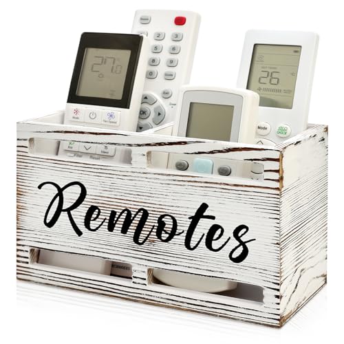 Wooden Remote Control Holder Wall Mount Remote Organizer for Table TV Controller Holders Remotes Caddy for Bed Wall Bedside Organizer Storage Control Box Farmhouse Nightstand Couch Decor 2 Slots - color: Rustic White, size: 2 Slot