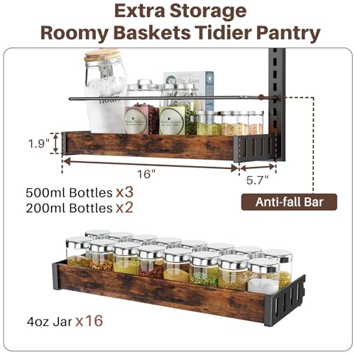 6 Tier Over The Door Pantry Organizer, 2 IN 1 Wall Mount or Metal Hanging Spice Rack for Pantry Organizers and Storage, Seasoning Shelves，Adjustable Basket with Hooks for Kitchen Cabinet and Closet - size: 6 Tier