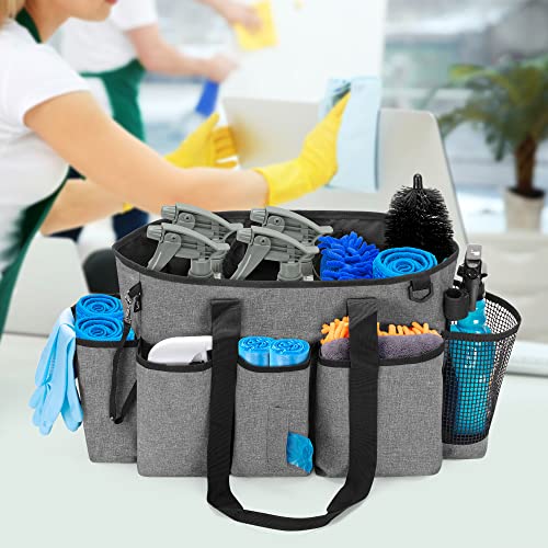 LoDrid Professional Cleaning Tote Caddy for Cleaning Supplies, Cleaning Bag Organizer with Dividers and Handle Strap for Housekeepers Work, Gray, (Bag Only) - color: Gray