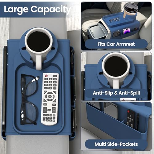 Couch Cup Holder Tray, Silicone Sofa Armrest organizer with Assesory Side Pockets for storage Remote, Cell-phone,Tablet or Snack, Anti-Spill and Anti-Slip Couch Drink Holder Caddy(Blue) - color: Blue
