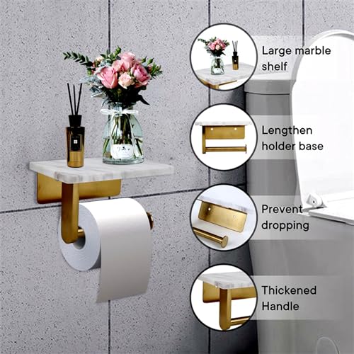 Toilet Paper Holder with Natural Marble Shelf for Bathroom Washroom,Wall Mounted Tissue Holder Suitable for Mega Roll (Brushed Gold, Small 6.7 * 4.3 in) - color: Brushed Gold, size: Small 6.7 * 4.3 in