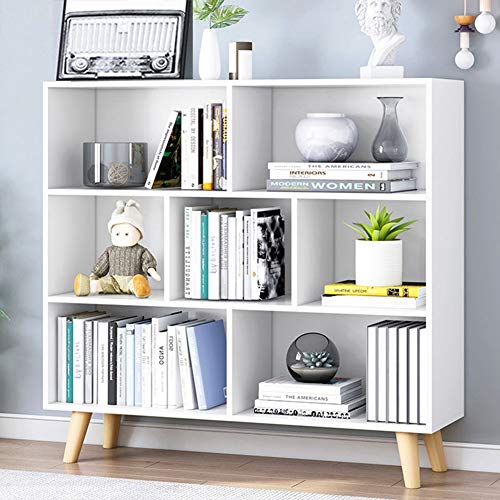 IOTXY Wooden Open Shelf Bookcase - 3-Tier Floorstanding Display Cabinet Rack with Legs, 7 Cubes Free Standing Bookshelf, Warm White - color: Warm White, size: 80CM
