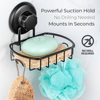 HASKO accessories Suction Soap Dish with Hooks - Super Powerful Vacuum Suction Cup Shower Soap Holder - Rustproof Stainless Steel SS304 Soap Basket - Sponge Holder for Bathroom & Kitchen (Black) - color: Black