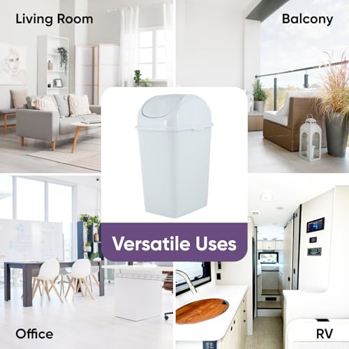 Superio Kitchen Trash Can with Swing Top Lid 9 Gallon Slim Waste Bin 37 Qt Sturdy Plastic Garbage Can Medium Recycling Bin for Office, Bathroom, Under Counter, Dorm, Bedroom (White) - size: 37 Qt., style: 1 Pack
