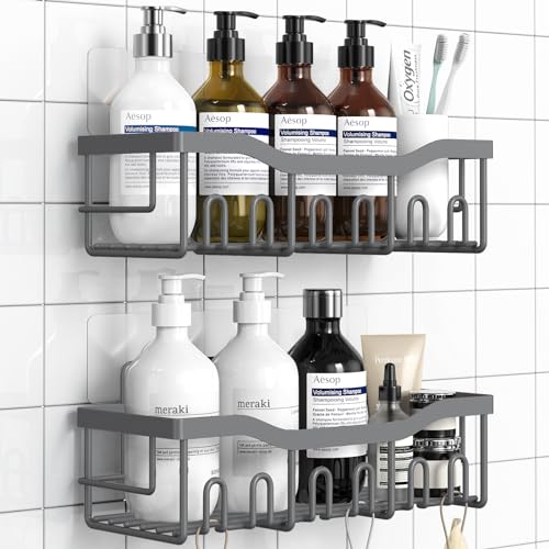EUDELE Shower Caddy 2 Pack, Adhesive Shower Organizer for Home Decor & Kitchen Storage, No Drilling, Rustproof Stainless Steel Bathroom Shelf Organizer - color: Grey-2pcs