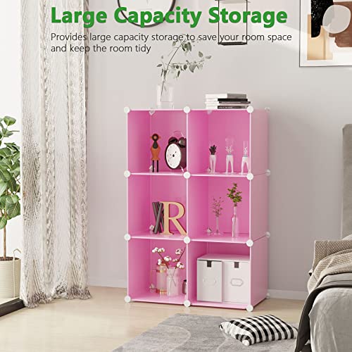 C&AHOME Cube Storage Organizer, 6-Cube Shelves Units, Closet Cabinet, DIY Plastic Modular Book Shelf, Ideal for Bedroom, Living Room, Office, 36.6" L x 12.4" W x 36.6" H Pink UPCS06P - color: Pink