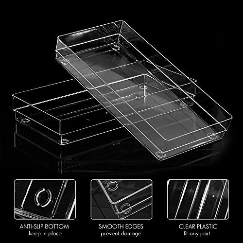 LotFancy Clear Plastic Drawer Organizer, 12’’ x 6” x 2’’, Set of 3 Drawer Storage Containers Bins for Dresser Cosmetics Makeup, Stackable - size: 12x6x2''