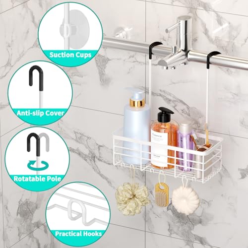 HapiRm Hanging Shower Caddy Organizer - No Drilling Shower Organizer with Hooks, Rustproof & Waterproof 304 Stainless Steel Bathroom Shelves - White (1 Basket) - color: White- 1 Basket