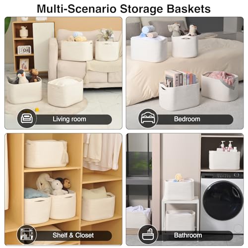ICERZCZ Storage Baskets for Organizing & Shelves, Woven Cotton Rope Organization Bins for Dog Toys, Clothes, Books, Nursery Organizer, 15" Lx11''Wx9.5''H, (4 Packs) Off White - color: Off White, size: 15"(L)×11"(W)×9.5"(H)