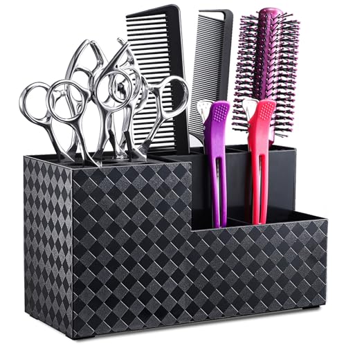 Noverlife Hairdressing Scissors Holder Shears Block, Barber Shop Scissor Organizer Stand, Hairdressing Tools Storage Box for Hairstyling Combs Clips Brushes, Salon Barber Scissor Holder Rack - color: Black