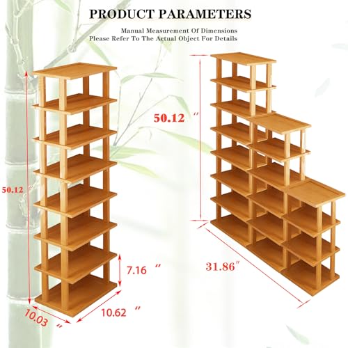 SAN HE Bamboo Shoe Rack 17 Tier- Vertical Shoe Rack for Small Spaces, Tall Narrow Shoe Rack Organizer for Closet Entryway Corner Garage and Bedroom,Skinny Shoe Shelf with Free Stackable DIY - color: Original Color, size: 17-tier
