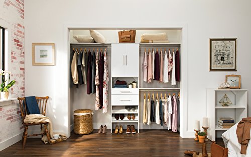 ClosetMaid SuiteSymphony Wood Closet Organizer System, 25-Inch Starter Kit with Tower and 3 Hang Rods and Shelving, Adjustable Shelves, Customizable Insert, Reach-in or Walk-in Closets, Pure White - style: Pure White Finish