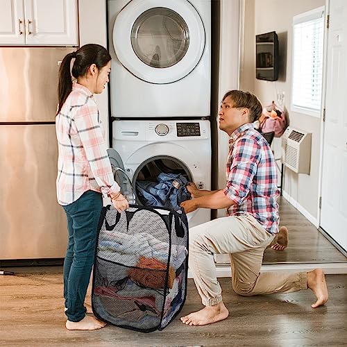 Collapsible Pop Up Laundry Hamper, Extra Large Mesh Foldable Laundry Basket, 28" x 16" x 16"(Black) - color: 1P Black