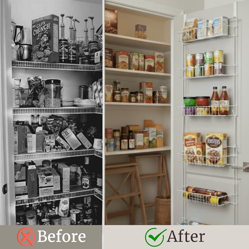 Over the Door Organizer - 6-Tier Adjustable Pantry Shelves and Rack for Kitchen Organization - Organization and Storage by Lavish Home (White) - style: 6-TIER ADJUSTABLE