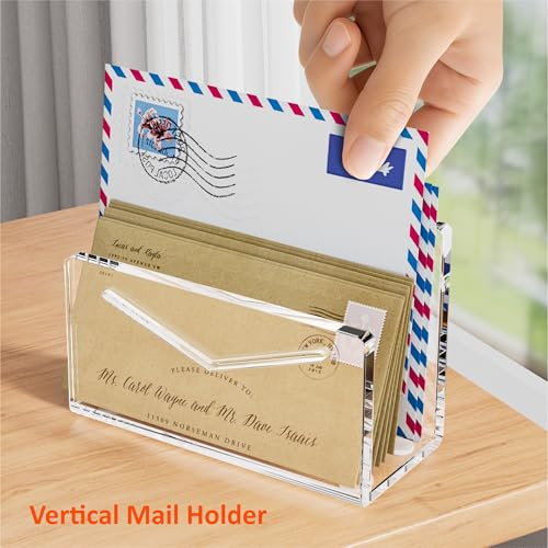 FUCDTEFC Acrylic Mail Holder, Clear Acrylic File Letter Organizer, Vertical Envelope Mail Holder for Desk, Lightweight Countertop Bill Holding Sorter Letter Invoice Stand for Home Office School - size: 1 Section Clear
