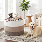 XXXXL 125L Extra Large Blanket Basket, 23.6" x 16.9" Jumbo Woven Cotton Rope Storage Basket with Handles, Laundry Hamper, Toy Storage for Living & Play Room(White, Beige & Natural Linen) - color: White, Beige & Natural Linen