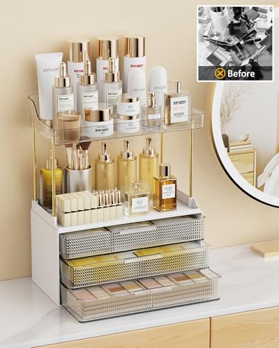 Anylady Bathroom Organizers and Storage, Makeup Organizer (Sturdy Durable Attractive), Ideal for Vanity, Countertop, Counter, Perfume, Skincare, Cabinet, Cosmetic, Dresser Organizer (White) - color: white