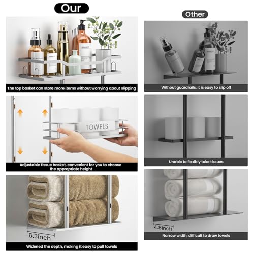 Towel Racks for Bathroom, 30inch Wall Mounted Towel Rack, Towel Storage for Small Bathroom Can Holds 6 Large Towels, Floating Shelf with Adjustable Tissue Basket(Sliver). - color: Sliver