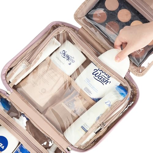 NISHEL Travel Toiletry Bag for Women, Makeup Essentials Organizer, Hanging Case for Accessories, Cosmetics, Large Size, Peach Pink - color: Peach-Pink, size: Large