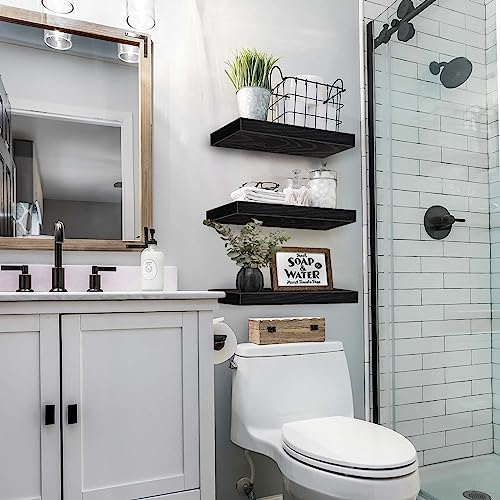 QEEIG Floating Shelves for Wall Bathroom Shelf Bedroom Kitchen Living Room Hanging Book Shelves Small Farmhouse Decor 16 inch Set of 3, Black (015-B3) - color: C. Black, size: 3pcs