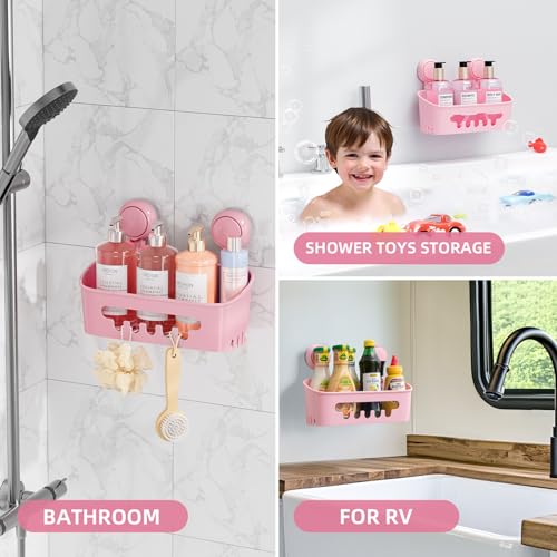 LEVERLOC Shower Caddy Suction Cup, Shower Organizer Removable Bathroom Shelf, Storage Suction Powerful Max Hold 22lbs Bathroom Caddy Waterproof Holder, Blue - color: pink, size: 1 x Medium