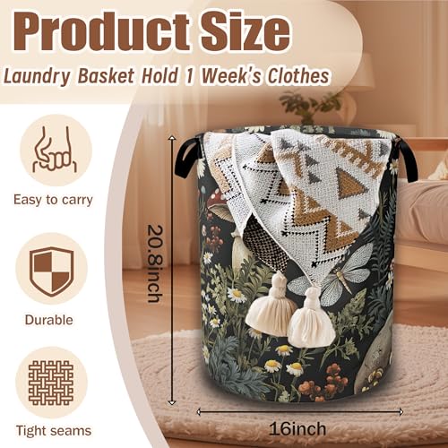 Wild Mushroom Forest Laundry Basket, Laundry Hamper Waterproof Oxford Cloth Tote Collapsible,Clothes Storage Bucket Decorative Toy Organizer For Bathroom Bedroom 16" x 20.8" - color: Wild Mushroom Forest