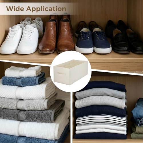 ZALIR 2 Pcs 12-Grid Shoe Organizer Bins, Foldable Cotton Linen Fabric Storage with Bottom Support Board, Space-Saving Foldable Container, 17.7 x 11.8 x 9.8 in for Closet Wardrobe Clothes