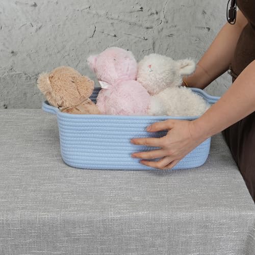 XUANGUO Woven Cotton Rope Storage Basket with Handles for Organizing Shelves Closet Small Cat Dog Pet Toy Baskets Box Bin Decorative Rectangle Baby Nursery Basket Gift Basket Empty blue - color: blue