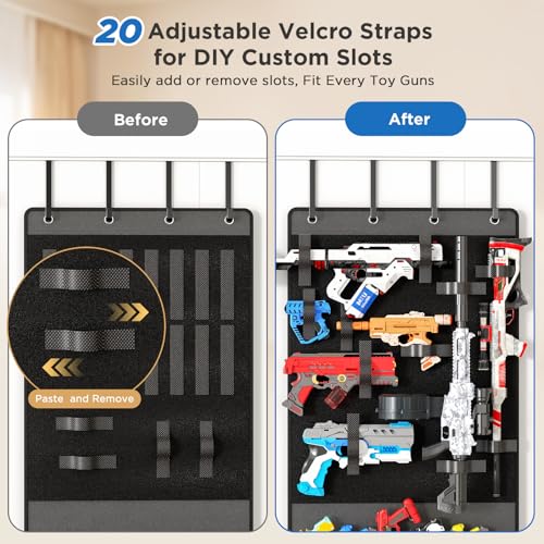 Mefirt Over The Door Organizer for Toy Guns, Toys Storage Door Hanger with Pockets and Slots for Kids Foam Blasters, Darts, Goggles, Over Door Toys Storage Organizer, for Kids Rooms, Game Rooms, Gray - color: Grey