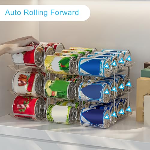 Can Organizer For Pantry, Adjustable Height And Width Canned Goods Organizer, Roller Soup Can Organizer Holds Up to 36 Cans for Kitchen Cabinet or Refrigerator(CLear 3 Tier) - size: CLear 3 Tier