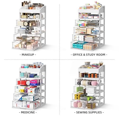 Desk Organizer with Drawers, 5 Drawers Storage Organizer, Desktop Storage Drawers for Office Supplies, Plastic Stationary Organizer, Makeup Organizer, Desk Storage Box for Office, School, Home - color: 6 Layers with 5 Drawers