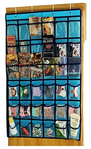NIMES Hanging Closet Underwear Sock Jewelry Storage Over The Door Classroom Cell Phone Calculator Organizer 36 Clear Pockets (Blue) - color: Blue