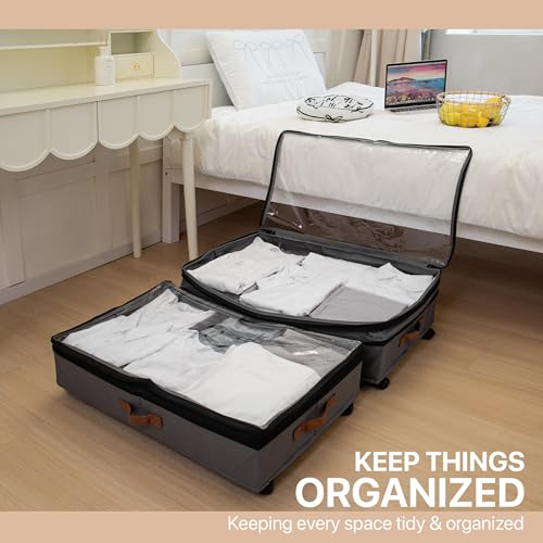 Expandable Under Bed Storage with Wheels 2 Pack – Large Under Bed and Closet Storage - Expandable Storage Bins with Lid & Dividers, Low Profile Storage Solution for Clothes, Shoes Great for Dorm Rooms