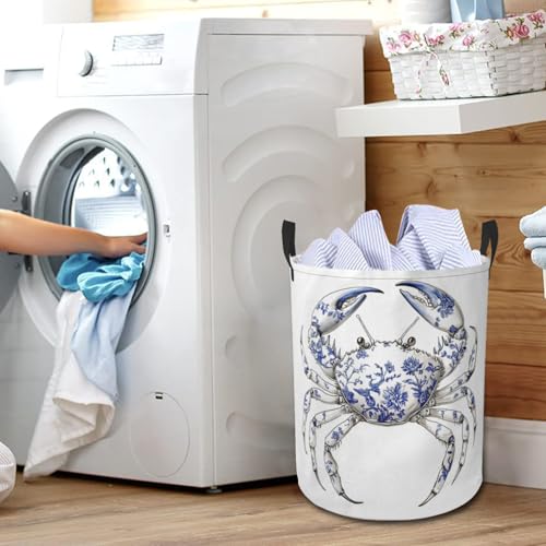 Chinoiserie Crab Laundry Basket Foldable Laundry Hamper with Handles Clothes Storage Bin for Household Bedroom Bathroom Dorms 17.3"x13.6" - color: Chinoiserie Crab
