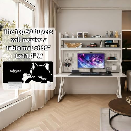 Desktop Hutch Bookshelf,Many Gifts,Metal Desktop Bookcase with pegboard, Desk Shelf, Countertop Storage Organizer Rack for Dorm or Office,Desktop Shelves (White, 29.5" Lx9.9 Wx39 H) - color: White, size: 29.5" Lx9.9 Wx39 H