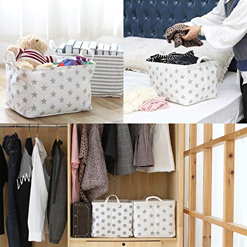 Sea Team Collapsible Canvas Fabric Storage Basket with Handles, Rectangle Waterproof Storage Bin, Box, Cube, Foldable Shelf Basket, Closet Organizer, 16.5 x 11.8 x 9.8 Inches, Grey Star - color: Star/Grey, size: 16.5 Inch (Pack of 1)