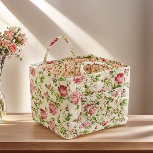 Boho Fabric Storage Basket, Large Capacity Laundry Basket, 12.99'' x 10.63'' x 10.23'' Collapsible Laundry Hamper with Easy Carry Handles for Home, Picnic, Shopping, Travel (White) - color: White