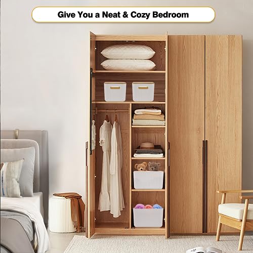Ohmlove 4 Packs Storage Bins with Bamboo Lids - Plastic Storage Containers with Lids Stackable Storage Box：Storages Baskets for Organizing Desktop Closet Playroom Classroom Office,White - color: White
