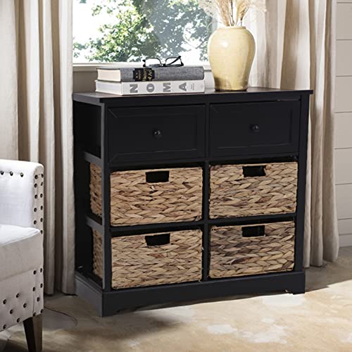 PHI VILLA Black Storage Cabinet with Baskets, Accent Chest for Bedroom Cabinet with Drawers Rattan Cabinet End Table - color: Black, size: 4 Baskets