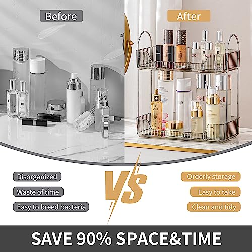 Akinbas 2 Tier Bathroom Organizer Countertop Makeup Perfume Tray Skincare Organizer for Bathroom Dresser Vanity (Grey) - color: Misty Grey, size: 2 Tier
