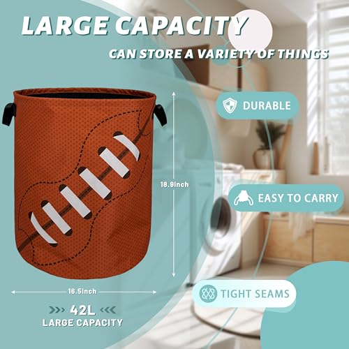 Football Laundry Basket Foldable With Handles American Ball Tote Bag Oxford Cloth Funny Laundry Hamper Clothes Storage Bucket Toy Organizer For Bathroom/Laundry/Bedroom 18.9" x 16.5 " - color: Football American Balls Printed