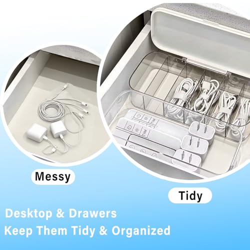 RayHenry 2 PCS Stackable Cable Organizer Storage Box, Desktop Cord Management Box for Chargers, Jewelry, Hair Ties, Cables, Desk Organizer with Drawer