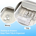RayHenry 2 PCS Stackable Cable Organizer Storage Box, Desktop Cord Management Box for Chargers, Jewelry, Hair Ties, Cables, Desk Organizer with Drawer