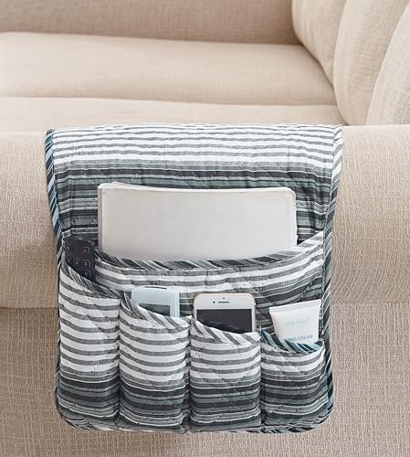Brilliant Sunshine Multi Grey Stripes Patchwork Couch Armrest 5 Pockets Organizer, Slip Resistant Armchair Caddy, Washable Remote Controls Holder, Storage for Magazine, Tablet, Phone, iPad, Multi Grey - color: Multi Grey