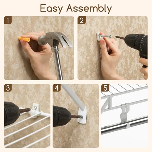 COSTWAY Closet Shelves Wall Mounted, Closet Shelf with Hanging Rod, Ventilated Metal Wire Shelving Kit, Wire Wall Shelf for Laundry Room, Bedroom, Home, Mounting Accessories Included (4 ft x 12 in) - size: 4 ft x 12 in
