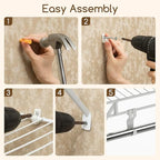 COSTWAY Closet Shelves Wall Mounted, Closet Shelf with Hanging Rod, Ventilated Metal Wire Shelving Kit, Wire Wall Shelf for Laundry Room, Bedroom, Home, Mounting Accessories Included (4 ft x 12 in) - size: 4 ft x 12 in