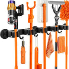 Magnetic Broom Holder Wall Mount with 4 Hooks and 5 Rack- Heavy Duty Non-Slip Mop Hanger for Wet Mops&Cleaning Tools on Refrigerator,Metal Door,Garage,Kitchen,Laundry Room
