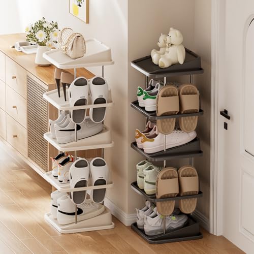 Vertical Shoe Rack,5 Tiers Stackable Shoe Rack for 10 Pairs, Narrow Shoe Tower,Space Saving, for Entryway, Living Room, Bedroom,Closet,DIY Free Standing Shoe Organizer(Khaki, 5 Tiers) - color: Khaki, size: 5 Tiers